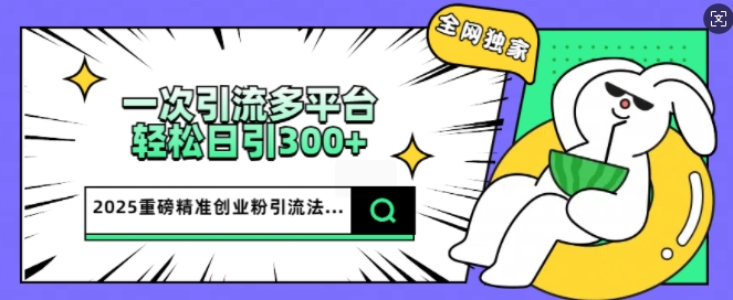2025重磅全网独家引流法，一次多平台，轻松日引300+精准创业粉-中创资源网