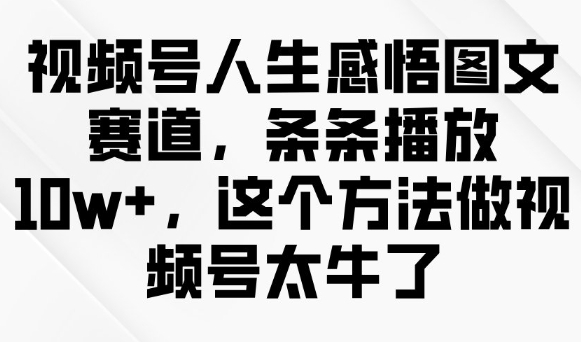 视频号人生感悟图文赛道，条条播放10w+，这个方法做视频号太牛了-中创资源网